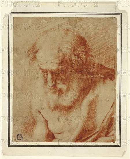 Saint Jerome, n.d., After Guercino, Italian, 1591-1666, Italy, Red chalk, with touches of black chalk, on tan laid paper, laid down on ivory laid paper, 191 x 159 mm