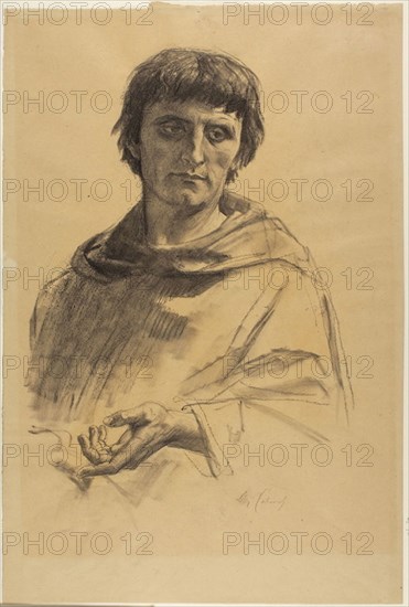 Central Figure, study for The Life of Saint Louis, King of France, c. 1878, Alexandre Cabanel, French, 1823-1889, France, Charcoal, with stumping, on tan wove paper, 488 × 327 mm
