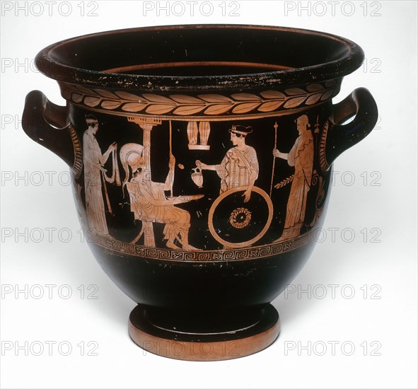 Bell Krater (Mixing Bowl), about 450 BC, Greek, Athens, Manner of the Niobid Painter, Athens, terracotta, decorated in the red-figure technique, H. 38.4 cm (15 1/8 in.), diam. 41.2 cm (16 1/4 in.)