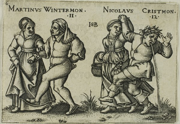 November and December, plate 6 from The Peasants’ Feast, or The Twelve Months, 1546, Sebald Beham, German, 1500-1550, Germany, Engraving in black on ivory laid paper, 49 x 71 mm (image/sheet, trimmed to plate mark)