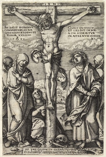 Crucifixion, 1547, Georg Pencz, German, c. 1500-1550, Germany, Engraving in black on ivory laid paper, 117 x 78 mm (sheet)