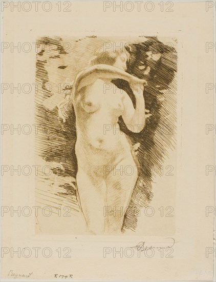 Eve, 1896, Albert Besnard, French, 1849-1934, France, Etching and drypoint in bistre ink on ivory laid paper, 170 × 120 mm (image), 180 × 130 mm (plate), 236 × 181 mm (sheet)