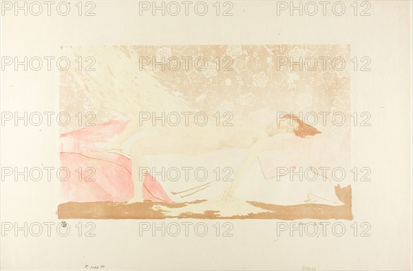 Danaë, 1894, Alexandre Lunois, French, 1863-1916, France, Lithograph in brown, pink and yellow on cream laid Japanese paper, 234 × 395 mm (image), 359 × 544 mm (sheet)