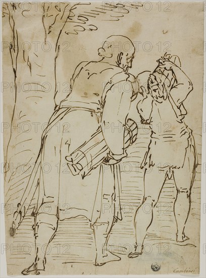 Abraham and Isaac, c. 1570, Attributed to Luca Cambiaso, Italian, 1527-1585, Italy, Pen and iron gall ink on ivory laid paper, 286 x 212 mm (max.)