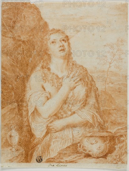 Penitent Magdalene, 18th century, After Tiziano Vecellio, called Titian, Italian, c. 1488-1576, Italy, Red chalk, with stumping, on ivory laid paper, 232 x 189 mm