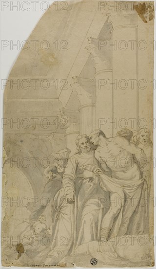 Christ Healing the Sick at the Pool of Bethesda, 17th century, After Paolo Caliari, called Veronese, Italian, 1528-1588, Italy, Pen and brown ink with brush and gray wash, over traces of black chalk, on tan laid paper, 372 x 214 mm (max.)