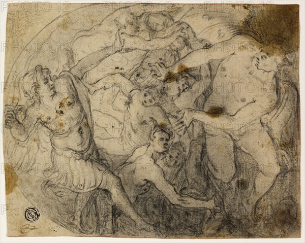 Study for Saint Michael Casting Out Lucifer, 1581/83, Francesco Vanni, Italian, 1563-1610, Italy, Black chalk on cream laid paper, 194 x 153 mm (max.)