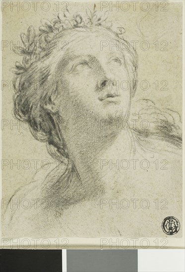 Head of a Woman, 1646/49, Eustache Le Sueur, French, 1617-1655, France, Black chalk on buff laid paper, 131 × 101 mm
