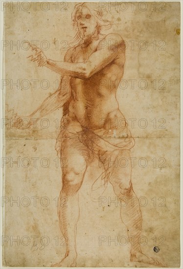 Saint John the Baptist (or Christ) Preaching, 1580/1600, Unknown Artist, talian, late 16th ceditentury, Italy, Red chalk on cream laid paper, laid down on ivory laid paper, 436 x 291 mm (max.)