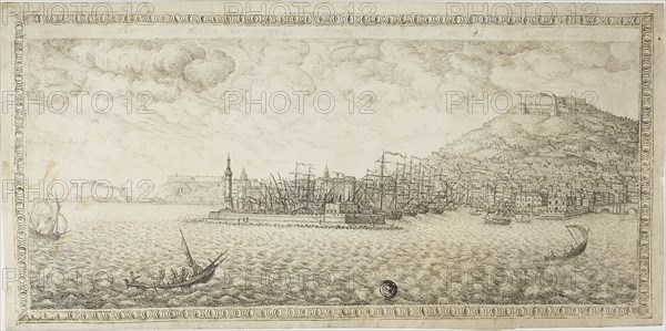 Harbor of Naples, n.d., Unknown Artist, Possibly Italian. n.d., Italy, Pen and black ink on vellum, 181 x 365 mm