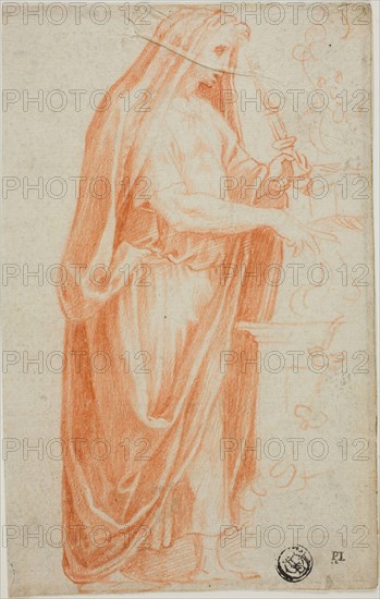 After the Antique: Roman Officiant at a Sacrificial Altar, 1531/32, Francesco de’Rossi, called Salviati, Italian, 1510-1563, Italy, Red chalk on ivory laid paper, 162 x 102 mm
