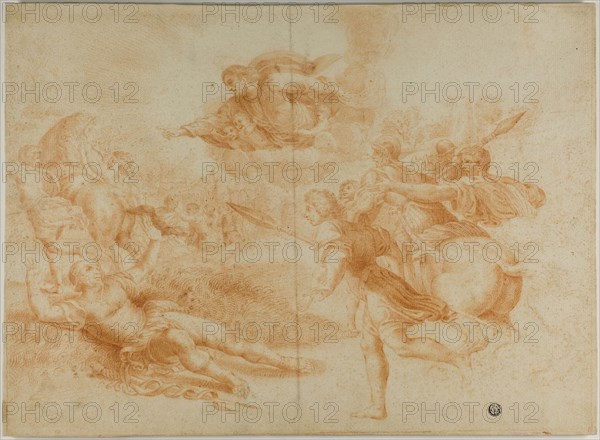 Conversion of Saint Paul, 18th century, After Raffaello Sanzio, called Raphael, Italian, 1483-1520, Italy, Red chalk on ivory laid paper, laid down on wood pulp board, 330 x 452 mm