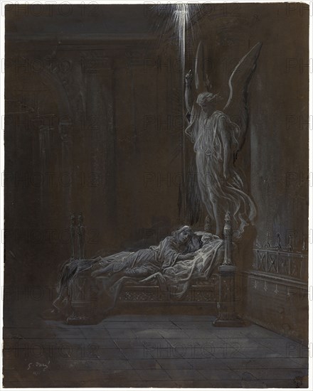 The Calling of Samuel, 1877, Gustave Doré, French, 1832-1883, France, Brush and brown wash and white gouache, with pen and black ink, on tan wove paper, 367 × 292 mm