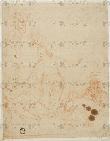 Christ Rebuking a Disciple in the Garden, n.d., Unknown Artist (Italian, 16th-17th century), Possibly Lodovico Carracci (Italian, 1555-1619), Italy, Red chalk, on tan laid paper, 223 x 174 mm