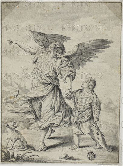 Tobias and the Angel, n.d., After Tiziano Vecellio, called Titian, Italian, c. 1488-1576, Italy, Pen and black ink, with brush and gray wash, on ivory laid paper, 181 x 135 mm