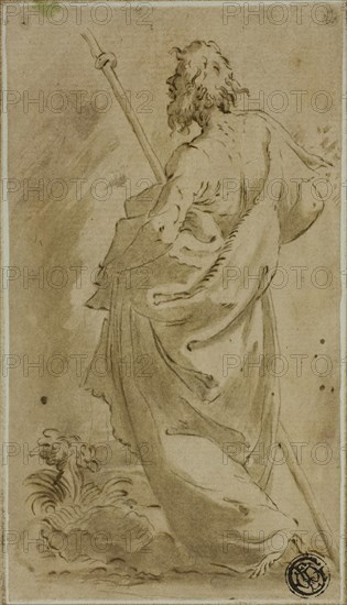 Saint James Major, n.d., After Francesco Mazzola, called Parmigianino, Italian, 1503-1540, Italy, Pen and brown ink with brush and brown wash, over traces of graphite, on buff laid paper, laid down on ivory laid card, 137 x 78 mm