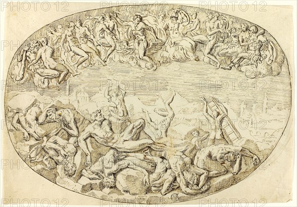 Fall of the Giants, n.d., After Guglielmo della Porta, Italian, 1500/10-1577, Italy, Pen and brown ink, over traces of black chalk, on cream laid paper, 218 x 311 mm (max.)