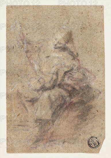 Madonna and Child, n.d., Possibly Giovanni Antonio Guardi (Italian, 1699-1760), or Francesco Maffei (Italian, c. 1605-1660), or Andrea Meldolla Schiavone (Italian, c. 1510-1563), Italy, Black chalk and brush and brown and red wash, heightened with lead white (partially discolored), on tan laid paper, 120 x 81 mm