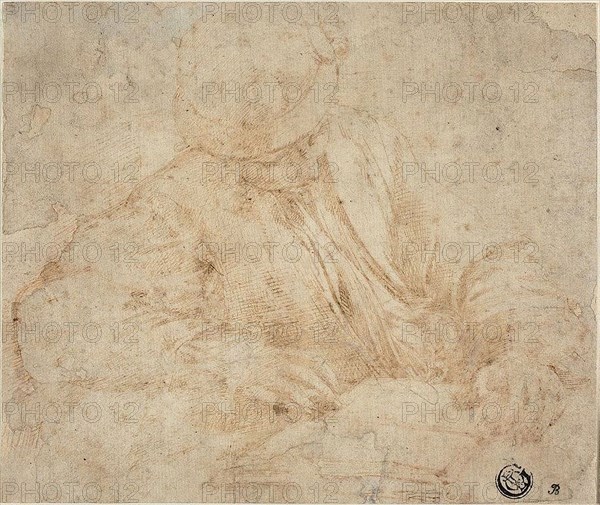 Young Man Reading, 1530/40, Francesco Mazzola, called Parmigianino, Italian, 1503-1540, Italy, Pen and brown ink with traces of graphite, on ivory laid paper, laid down on ivory laid paper, 138 x 164 mm