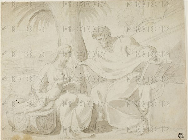 Holy Family, n.d., Possibly Eustache Le Sueur (French, 1617-1655), or Sébastien Bourdon (French, 1616-1671), France, Graphite, with brush and gray wash, on ivory laid paper, laid down on cream laid paper, 249 × 330 mm