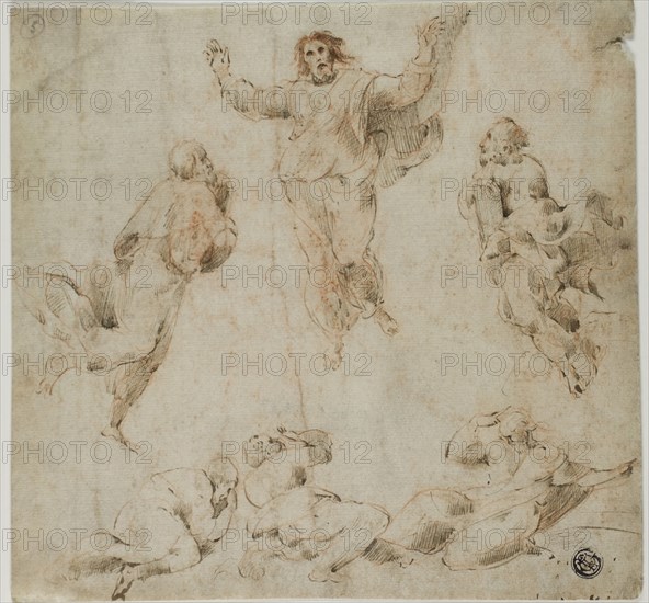 Transfiguration, c. 1530, After Raffaello Sanzio, called Raphael, Italian, 1483-1520, Italy, Pen and brown ink, with red chalk, on ivory laid paper, 194 x 202 mm (max.)