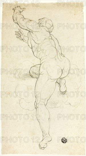 Ascending Male Nude, n.d., After Michelangelo Buonarroti, Italian, 1475-1564, Italy, Graphite on ivory laid paper, 263 x 145 mm (max.)