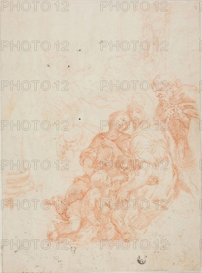 Holy Family with the Infant Saint John, n.d., after Ciro Ferri, Italian, 1634-1689, Italy, Red chalk on ivory laid paper, laid down on ivory laid paper, 271 x 200 mm