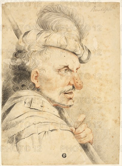 Bardolphe, n.d., After John Hamilton Mortimer, English, 1740-1779, England, Red and black chalk on buff wove paper, tipped onto ivory wove paper, 365 × 268 mm