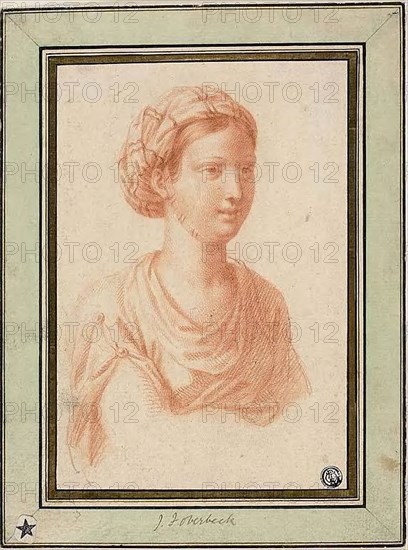 Bust of Woman with Turban, n.d., Attributed to François Le Moyne, French, 1688-1737, France, Red chalk with traces of graphite on ivory laid paper, laid down on ivory laid paper, 205 × 140 mm