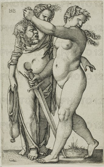 Judith Walking to the Left, and Her Servant, n.d., Sebald Beham, German, 1500-1550, Germany, Engraving in black on ivory laid paper, 114 x 71 mm (image/plate), 115 x 72 mm (sheet)