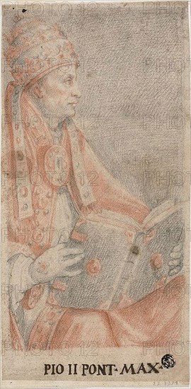 Pope Pius II, c. 1560, Attributed to Federico Zuccaro, Italian, 1540/41-1609, Italy, Red and black chalk on cream laid paper, 272 x 134 mm