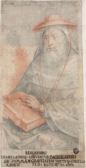 Bessarion, c. 1560, Attributed to Federico Zuccaro, Italian, 1540/41-1609, Italy, Red and black chalk on ivory laid paper, 306 x 157 mm (max.)
