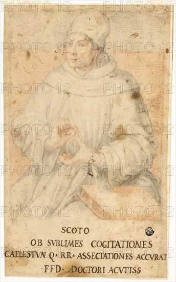Duns Scotus, c. 1560, Attributed to Federico Zuccaro, Italian, 1540/41-1609, Italy, Red and black chalk on cream laid paper, laid down on ivory laid paper, 306 x 187 mm (max.)