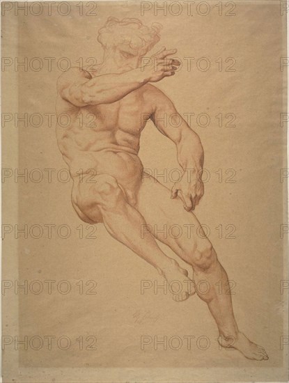 Academic Nude, n.d., Alexandre Cabanel, French, 1823-1889, France, Red and brown Conté crayon on tan wove paper, 572 × 429 mm