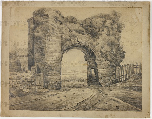 Rye Gate, Winchelsea, Kent, n.d., Unknown artist, British, United Kingdom, Graphite, on tan wove paper, laid down on tan card, 341 × 436 mm