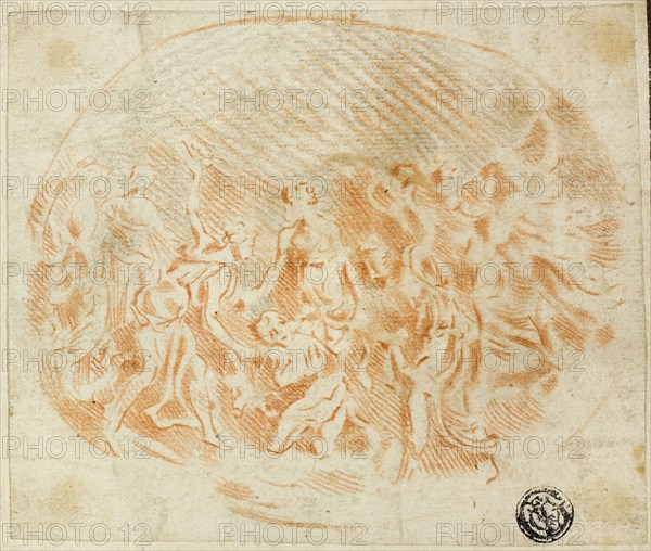 Baptism, n.d., Unknown artist, possibly Italian, 18th century, Italy, Red and black chalk on ivory laid paper, laid down on ivory laid paper, 97 × 115 mm, Picture (Needlework), 17th century, England, Embroidered, raised work