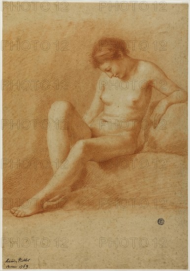 Seated Female Nude, 1769, Antonio Pichler, Italian, 1697-1779, Italy, Red chalk, with stumping, on tan laid paper, 389 × 271 mm