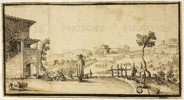 View of San Miniato and San Francesco al Monte Outside Florence, n.d., Valerio Spada, Italian, 1613-1688, Italy, Pen and brown ink, over traces of graphite, on tan laid paper, 145 × 268 mm