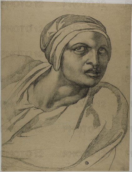 Half-Length Figure, late 18th century, after Michelangelo Buonarroti, Italian, 1475-1564, Italy, Charcoal on cream laid paper, 461 x 352 mm (max.)