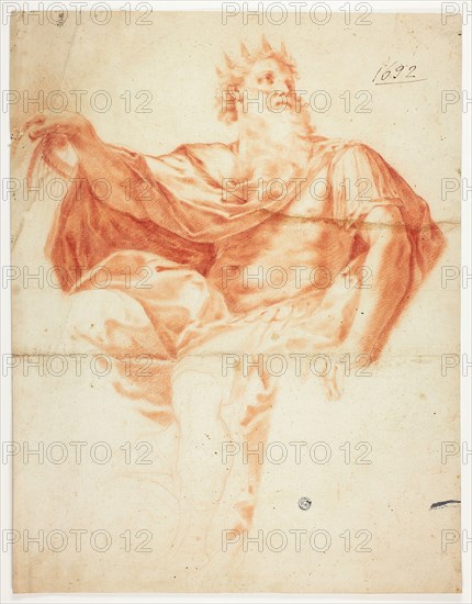 Study for King David, with Harp and Psalm Book, after 1621, after Guido Reni, Italian, 1575-1642, Italy, Red chalk, with stumping, on cream laid paper, 440 x 342 mm
