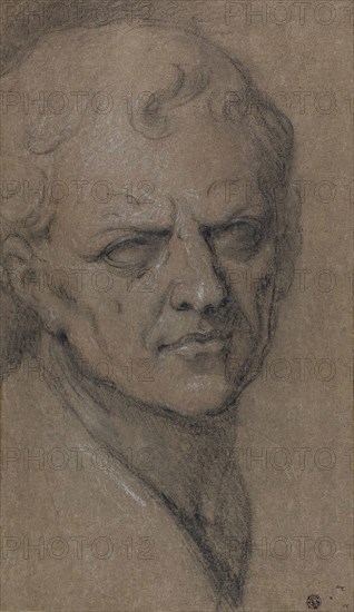 Roman Portrait Bust, n.d., Follower of Jacopo Robusti, called Tintoretto, Italian, 1519-1594, Italy, Black chalk, heightened with white and red chalk, on brown laid paper, laid down on ivory laid paper, 416 x 242 mm