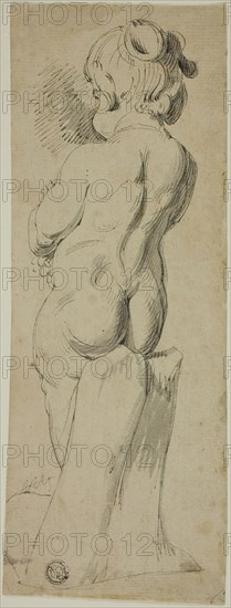 Standing Putto From the Back, n.d., Style of Generic Parrocel, French, 18th century, France, Pen and black ink, with brush and gray wash, on buff laid paper, 248 × 93 mm