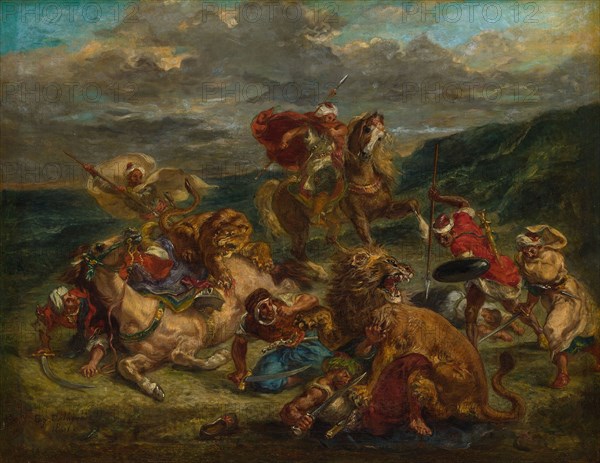 Lion Hunt, 1860/61, Eugène Delacroix, French, 1798-1863, France, Oil on canvas, 30 × 38 1/2 in. (76.5 × 98.5 cm)