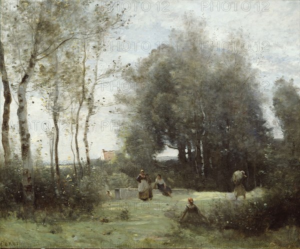Arleux-Palluel, The Bridge of Trysts, 1871/72, Jean-Baptiste-Camille Corot, French, 1796-1875, France, Oil on canvas, 60.8 × 73 cm (23 1/2 × 28 1/2 in.)