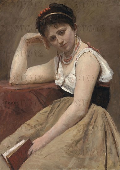 Interrupted Reading, c. 1870, Jean-Baptiste-Camille Corot, French, 1796-1875, France, Oil on canvas mounted on board, 36 5/16 × 25 5/8 in. (92.5 × 65.1 cm)