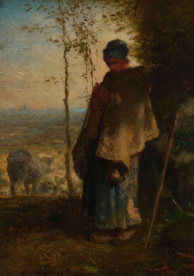 The Little Shepherdess, 1868/72, Jean-François Millet, French, 1814-1875, France, Oil on panel, 35.7 × 25.5 cm (14 × 10 in.)