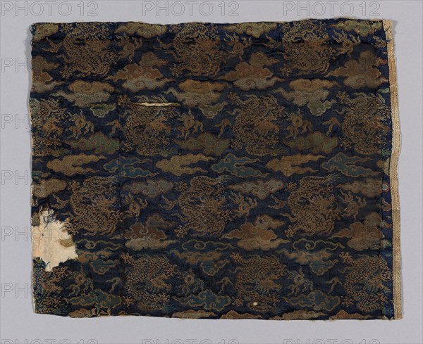 Fragment, Meiji period (1868–1912), 1775/1800, Japan, Silk, satin weave with satin interlacings of secondary binding warps and self-patterning wefts, 30.2 × 36.8 cm (11 7/8 × 14 1/2 in.)