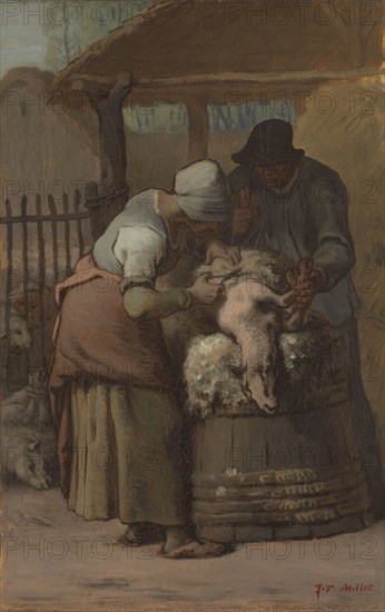 The Sheepshearers, 1857/61, Jean-François Millet, French, 1814-1875, France, Oil on canvas, 41.2 × 28.5 cm (16 1/4 × 11 1/4 in.)