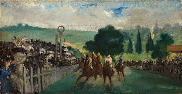 The Races at Longchamp, 1866, Édouard Manet, French, 1832-1883, France, Oil on canvas, 44.0 × 84.2 cm (17 5/16 × 33 1/8 in.)