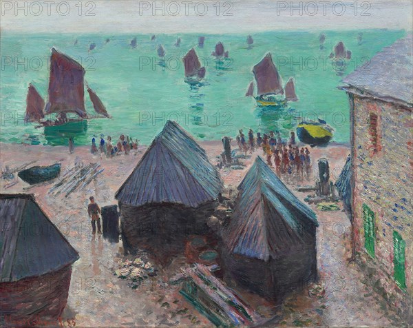 The Departure of the Boats, Étretat, 1885, Claude Monet, French, 1840-1926, France, Oil on canvas, 73.5 × 93.5 cm (28 5/16 × 36 13/16 in.)